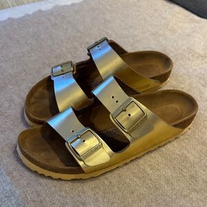 Birkenstock Arizona Metallic Gold Two-Buckle Sandals